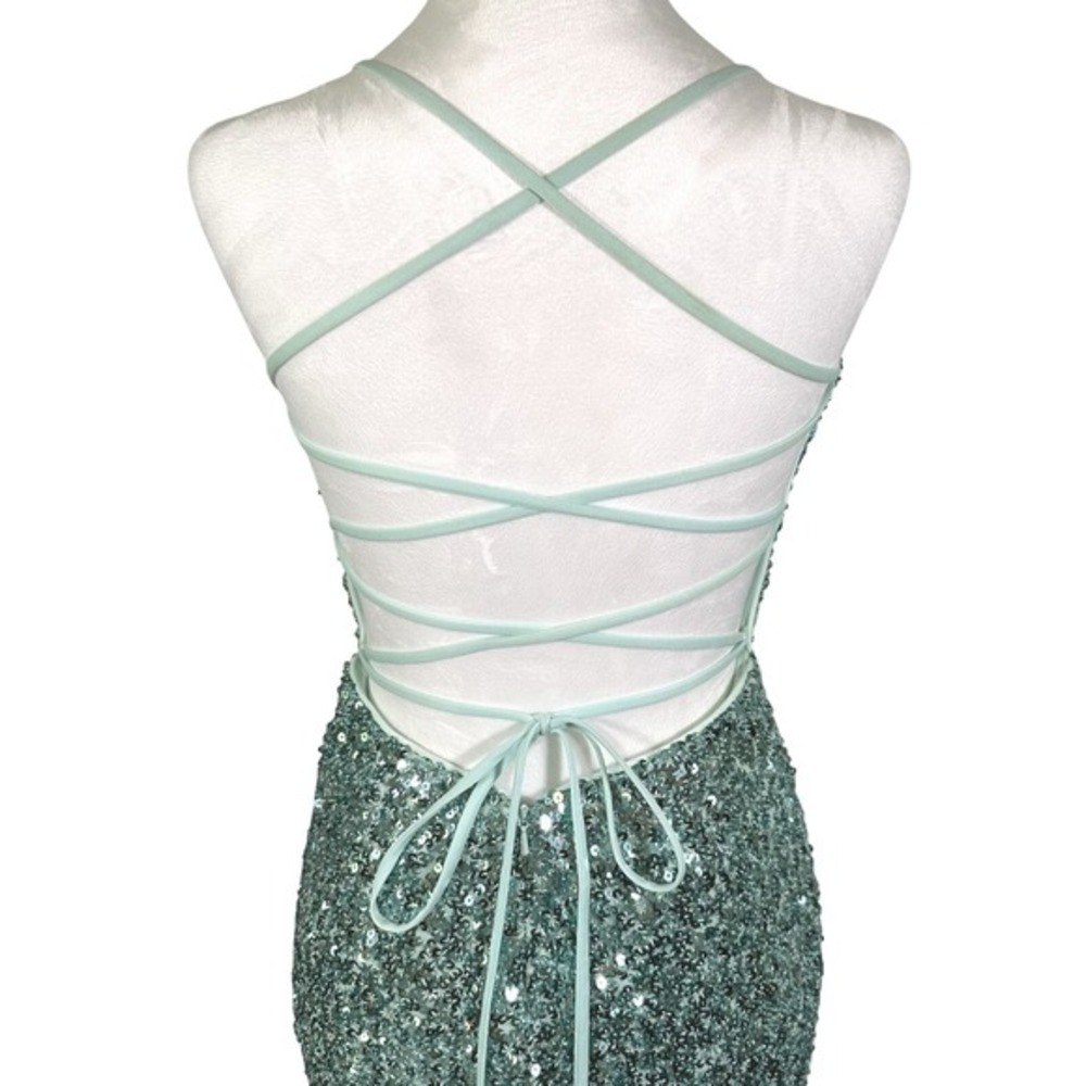 Sophia Thomas Formal Full Sequin Dress Size 0 Adjustable Prom Homecoming Mint Gr - Picture 5 of 9